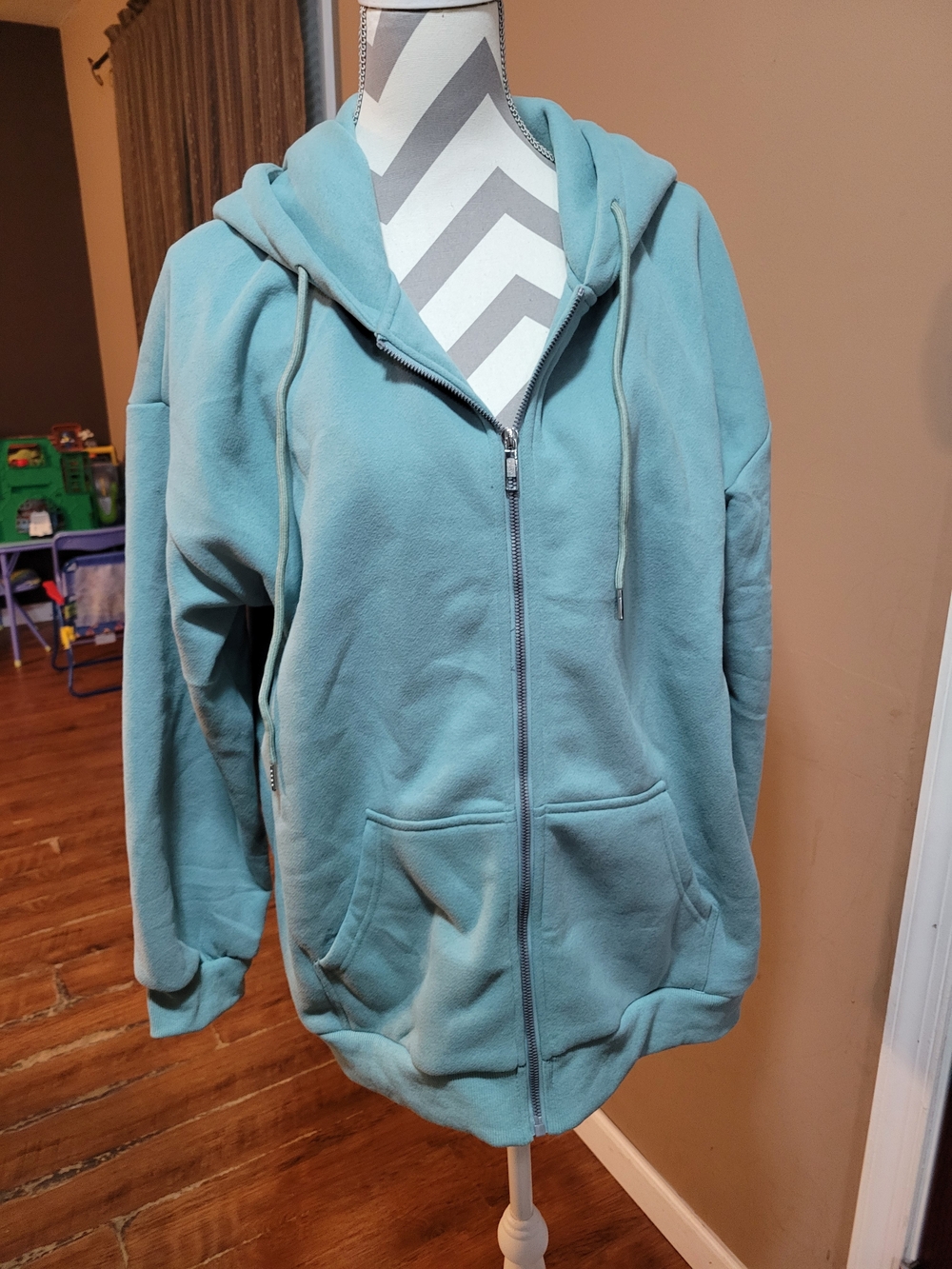 Women's Teal Zip-Up Hoodie with Hood and Pockets